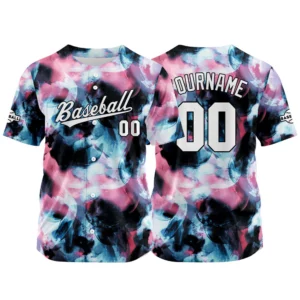 Custom Full Print Design Baseball Jersey pink-black-blue