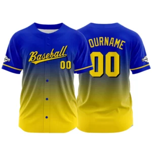 Custom Full Print Design Baseball Jersey yellow-blue