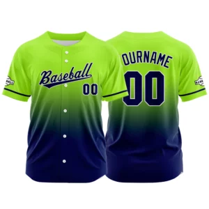Custom Full Print Design Baseball Jersey Neon Green&Navy