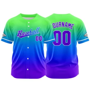Custom Full Print Design Baseball Jersey purple-blue-green