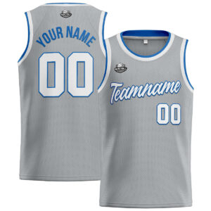 Custom Stitched Basketball Jersey for Men, Women And Kids Gray-White-Blue